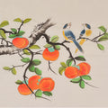 Hand-painted Chinese xieyi persimmons and twin blue birds painting