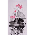 Hand-painted Chinese pink lotus and ink leaves painting, expressive xieyi lotus wall art for living room, tea room, study and office