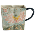 Hand-painted pink lotus square ceramic tea mug with dark handle, 90ml