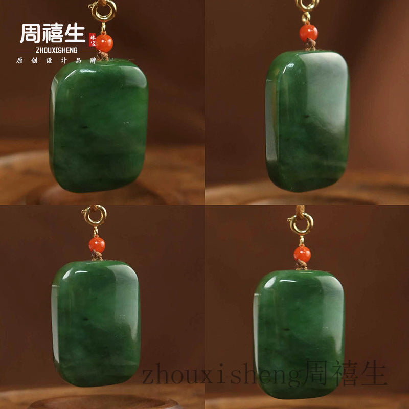 Two certified Hetian Biyu pendant shapes shown side by side