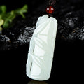 Certified natural Hetian jade bamboo pendant in white nephrite