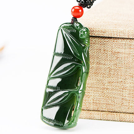 Green Biyu Hetian jade bamboo pendant polished carving