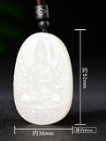 Certified Hetian jade Guanyin pendant in white nephrite, front view