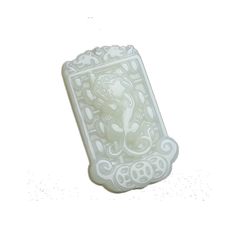 Natural Hetian jade Ruyi Pixiu amulet polished relief carving