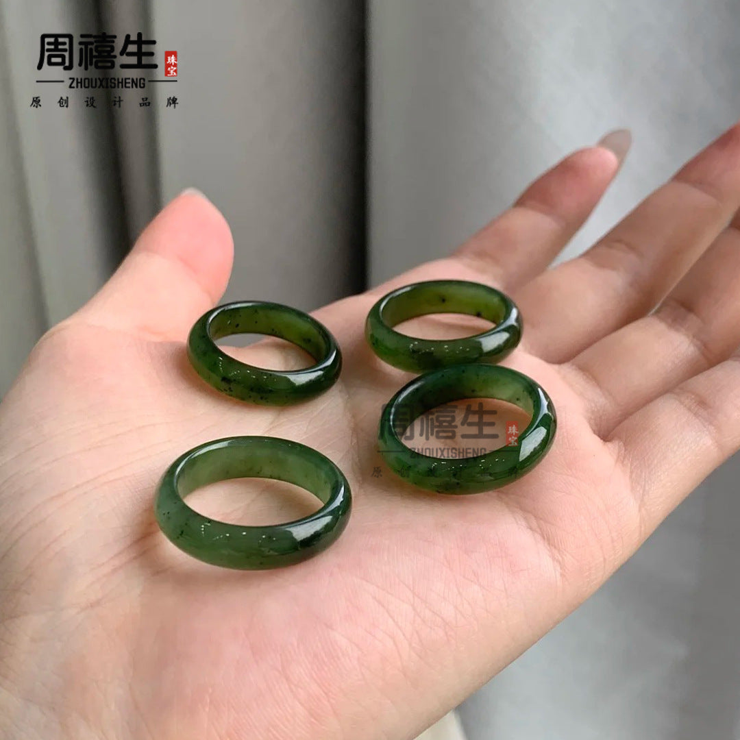 Dark green Hetian Biyu nephrite solid band rings polished by hand