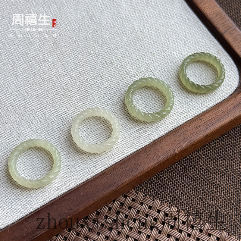 Pale celadon Hetian jade ring bands with smooth domed polish