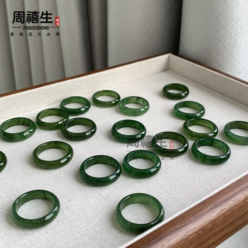 Certified nephrite jade ring bands showing fine texture and polished lustre