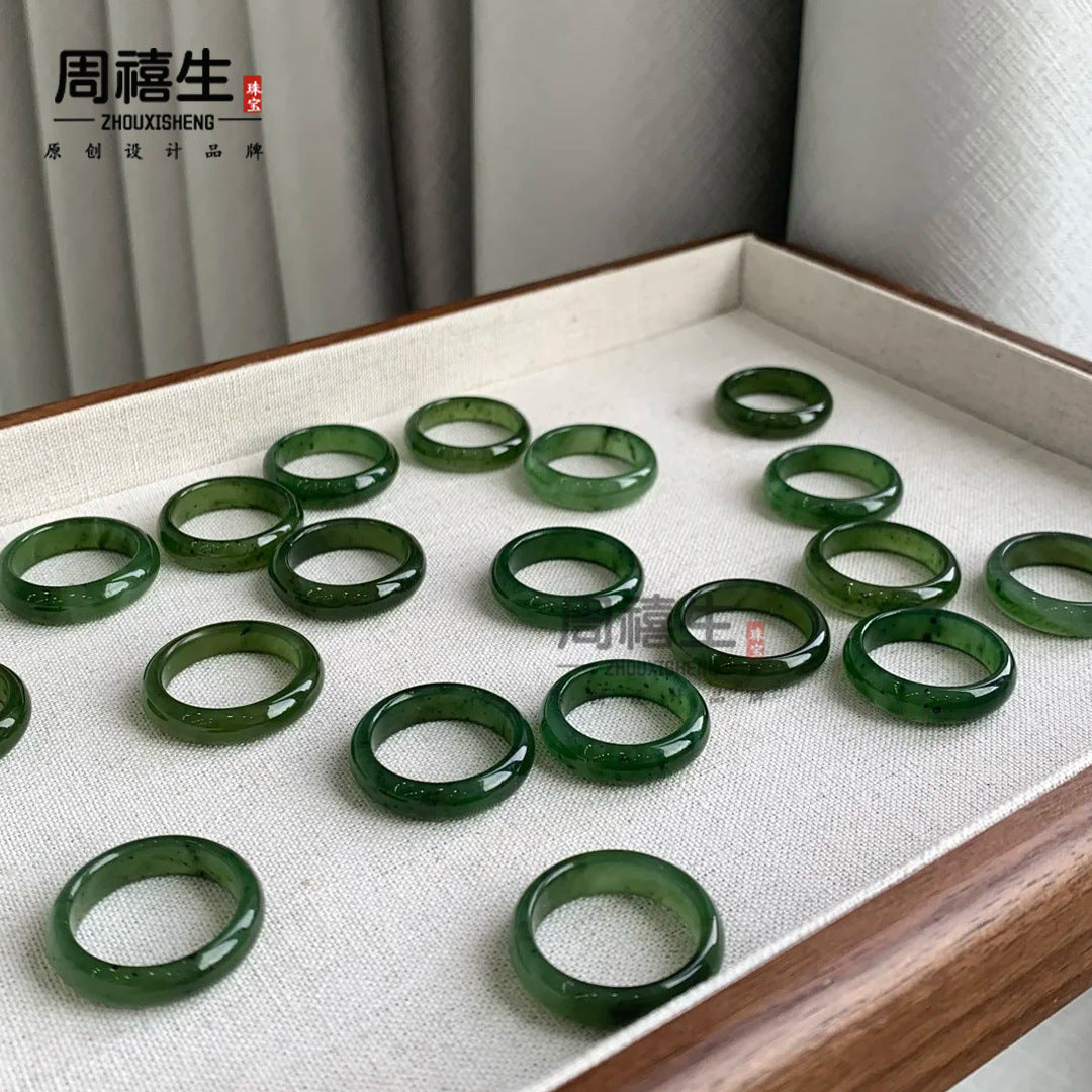 Certified nephrite jade ring bands showing fine texture and polished lustre