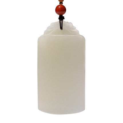 White Hetian jade peace plaque product view on white background