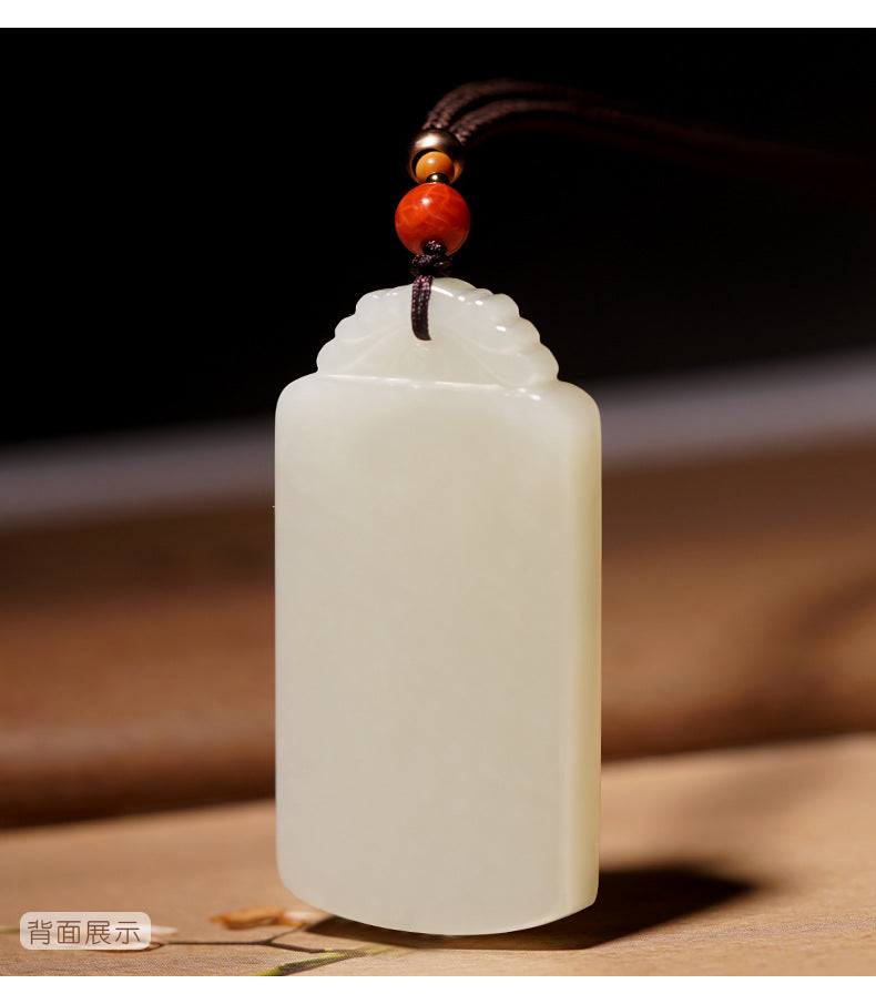 Natural Hetian jade plain plaque pendant reverse and side finishing