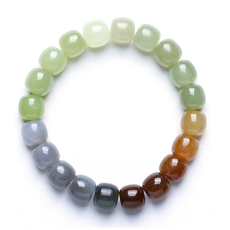 Certified natural Xinjiang Hetian jade multicolor 10 mm barrel bead bracelet