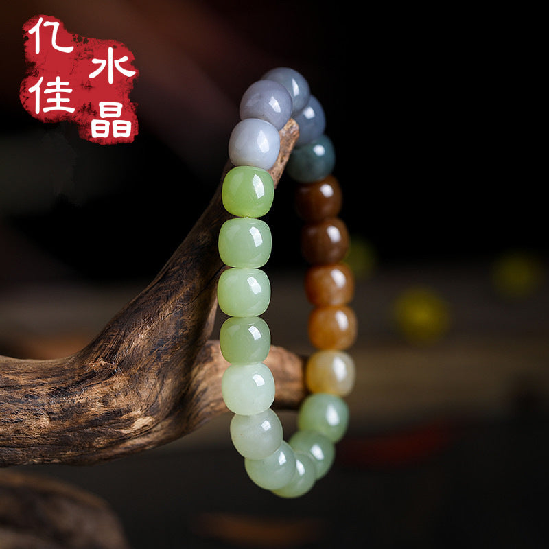 10 mm Hetian jade barrel beads showing natural color variation
