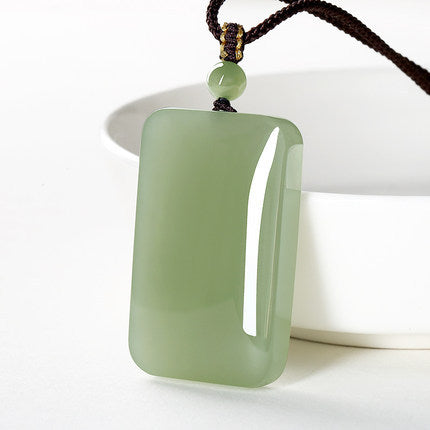 Qingyu Hetian jade peace plaque pendant polished side view