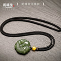 Certified natural Hetian Qingyu round Bawang Pixiu pendant with hand-braided cord