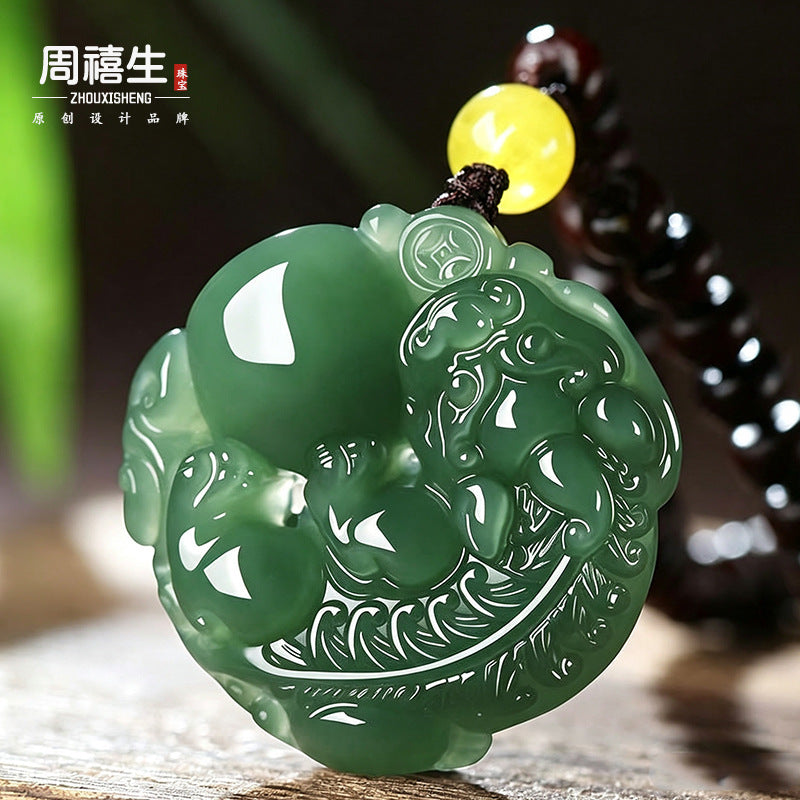 Certified green Hetian jade Pixiu medallion product view