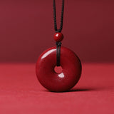 Certified High-Content Cinnabar Safety Buckle Pendant – Red Ping An Kou Chinese Necklace, 25 mm & 30 mm