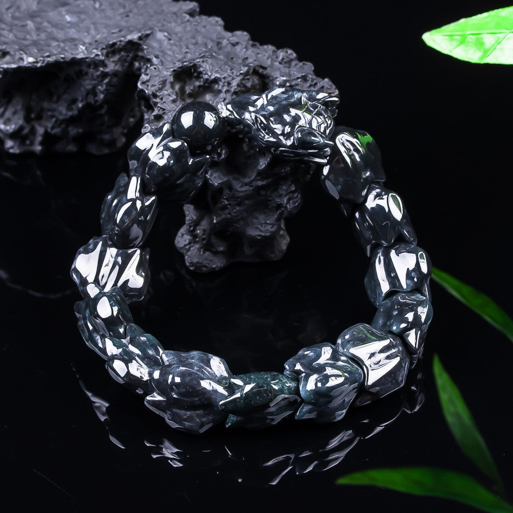 Polished high-ice jadeite dragon bone hand strand product view