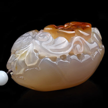 Polished natural chalcedony Pixiu collector hand piece with cord