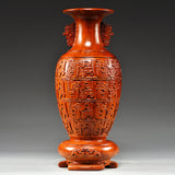 Huali & Black Ebony Han-Style Carved Wood Vase – 30–80cm Single or Pair | New Chinese Living Room, Entrance, Office & Housewarming Decor