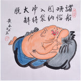 Hand-Painted Chinese Humorous Figure Painting Collection – Huang Yongyu Inspired Tea, Wine, Scholars, Laughing Figures, Tiger & Calligraphy, 23 Artwork Styles, 50×50cm or 68×68cm