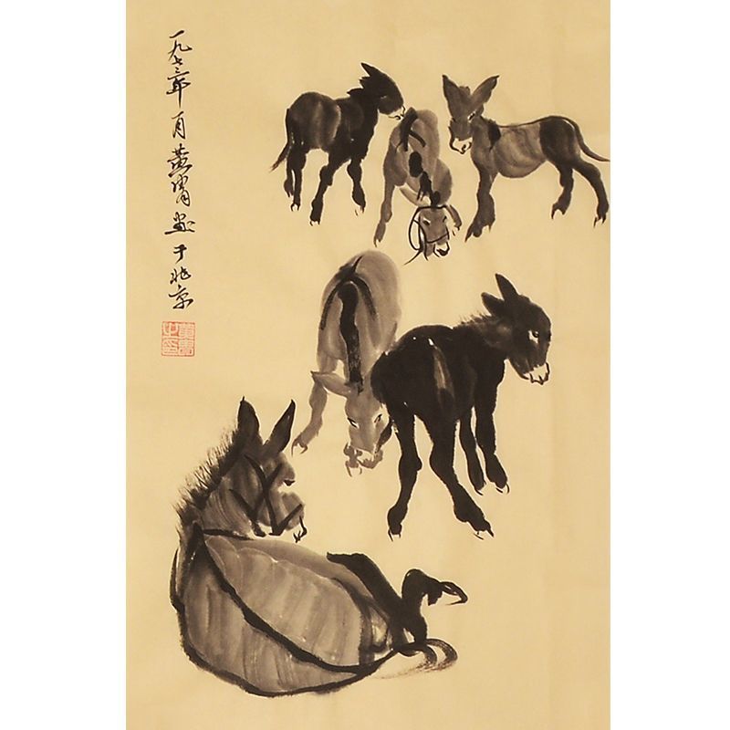 Hand-painted Chinese donkey painting inspired by Huang Zhou, expressive ink animal study