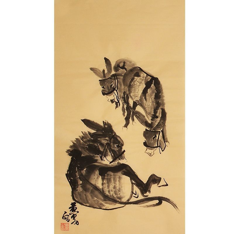 Hand-painted Chinese ink figure painting inspired by Huang Zhou, traditional rural life artwork