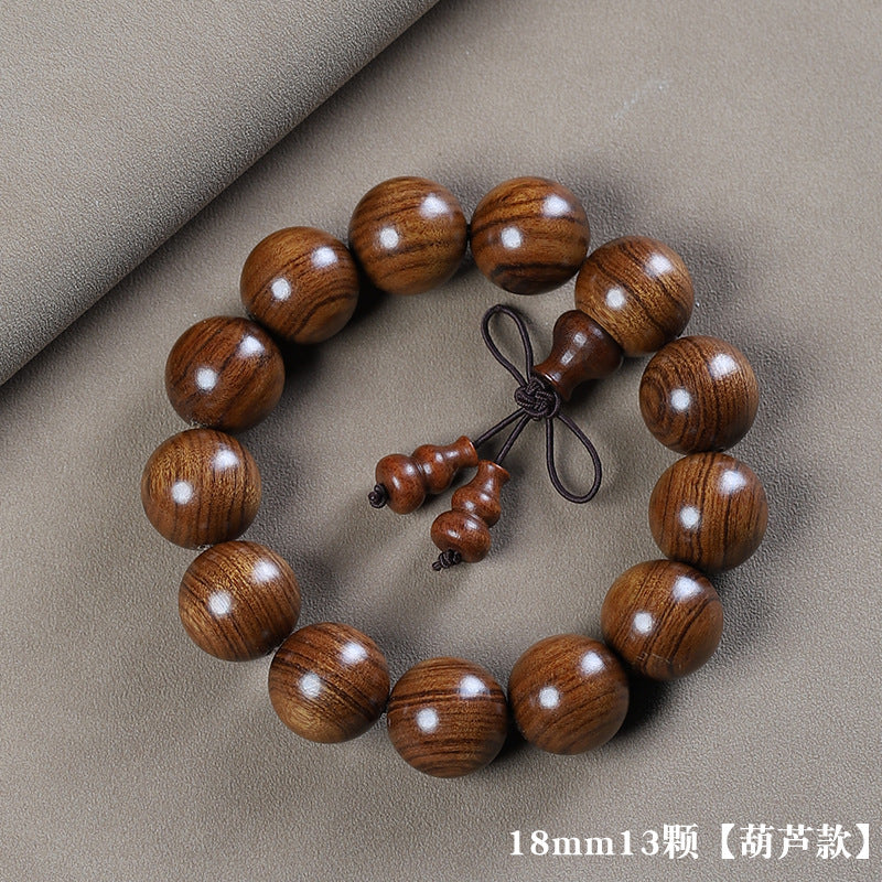 Huanghuali-style 18mm wood bead bracelet with gourd-shaped hanging accents