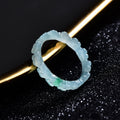 Certified natural icy blue water jadeite carved floral ring with green accent