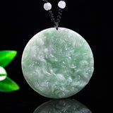 Certified Natural Grade A Icy Floating Green Jadeite Nine Dragon Round Pendant – Double-Sided 55.3 mm Carved Jade Medallion
