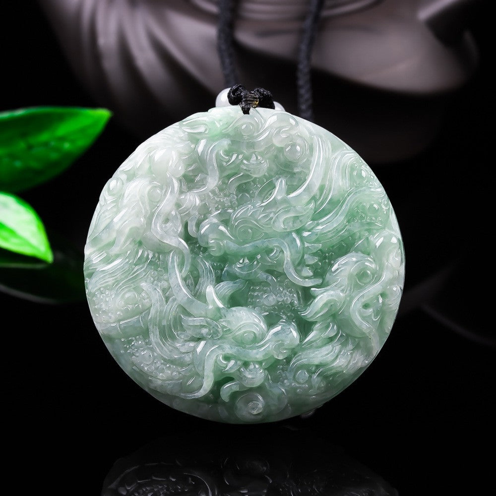 Certified jadeite Nine Dragon round plaque with floating green colour