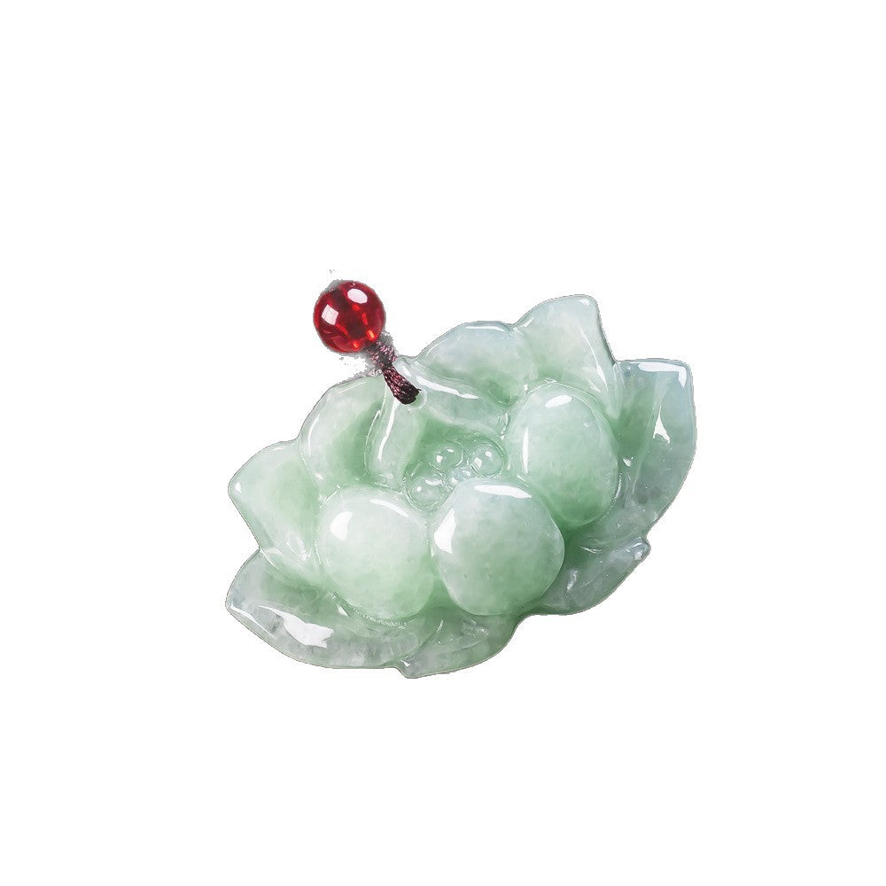 Pale green jadeite lotus blossom pendant polished carving detail
