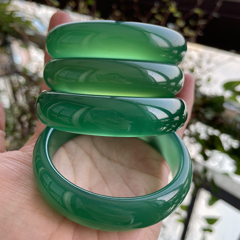 Certified full green chalcedony bangles showing thick substantial profile