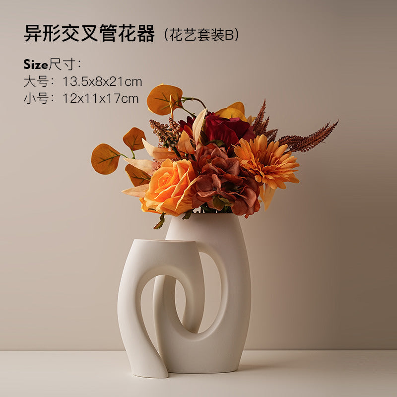 Matte white abstract loop vase for flowers and modern decor