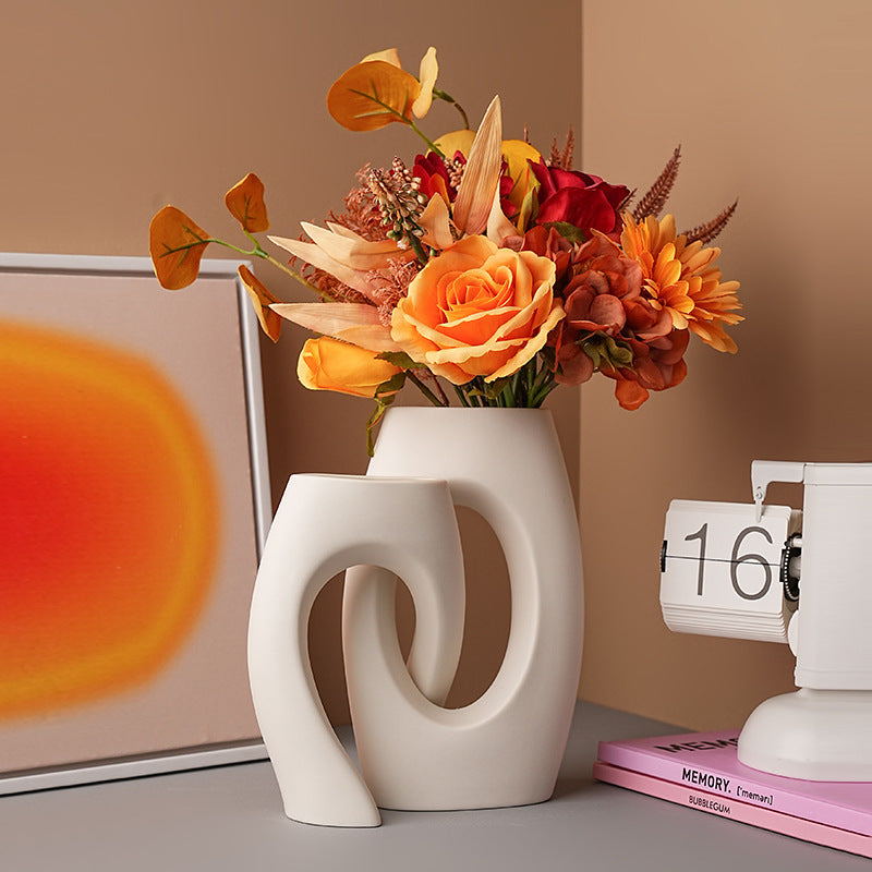 Sculptural interlocking ceramic vases for contemporary interior