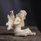 Ivory Nut Beauty Angel with Birds & Feathered Wings Decorative Figurine - Vegetable Ivory, 9 × 7 × 7cm