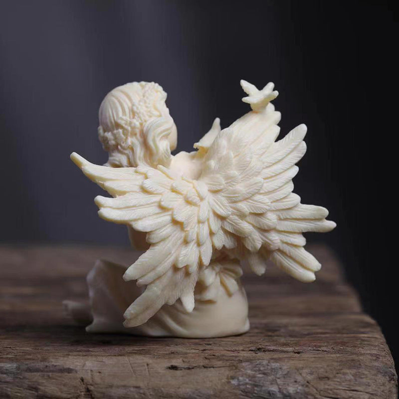 Creamy vegetable ivory beauty angel decorative figurine with layered feather wings