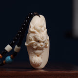 Ivory Nut Free-Form Chinese Dragon Relief Pendant & Hand Piece - Vegetable Ivory, Approx. 8 × 5 × 2.5cm