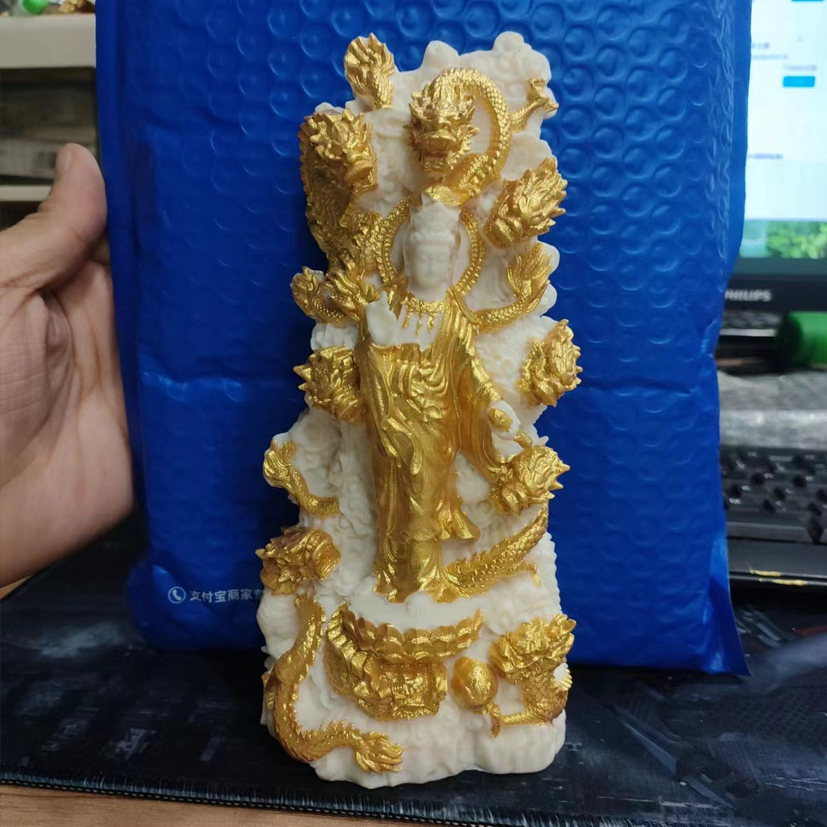 Nine Dragon Guanyin vegetable ivory decorative statue detailed product view