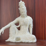 Ivory Nut Seated Freedom Guanyin Decorative Statue with Flowing Robes - Vegetable Ivory, 20 × 17 × 10cm