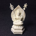 Ivory nut Thousand-Hand Guanyin seated on lotus pedestal with ornate mandorla and ritual implements
