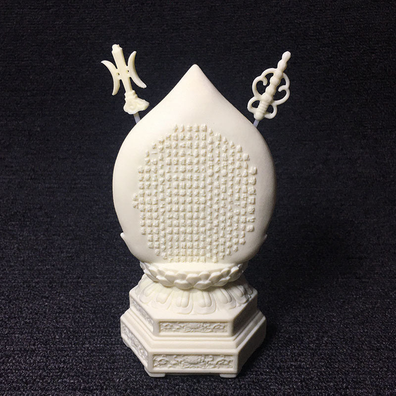 Detailed ivory nut Thousand-Hand Guanyin carving with crown, hands, lotus seat and carved mandorla