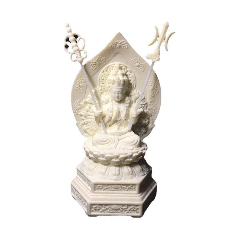 Ivory nut Thousand-Hand Guanyin statue isolated on white background, 15 × 8 × 6.5cm