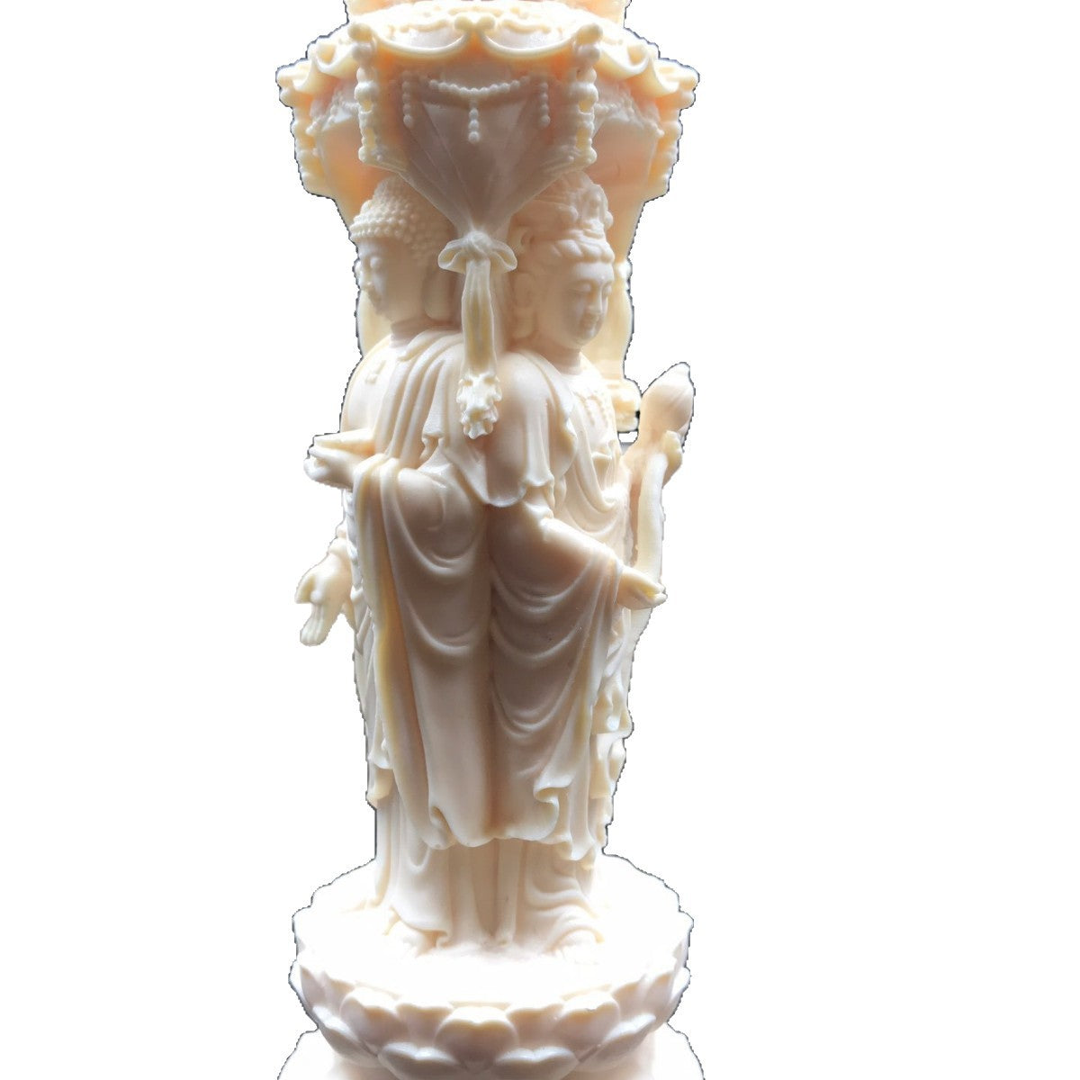 Ivory nut Western Three Saints Buddhist pagoda carving on white background