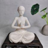 Ivory Nut Modern Yoga Woman Meditation Figurine - Seated Namaste Decorative Statue, 10 × 8 × 5.5cm