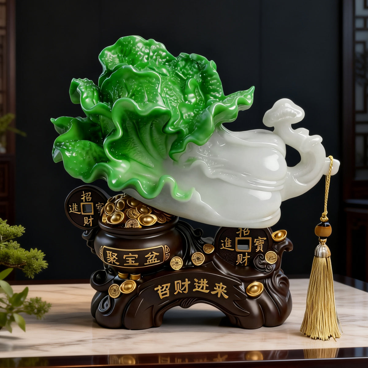 Hundred Wealth jade-green cabbage prosperity sculpture 1