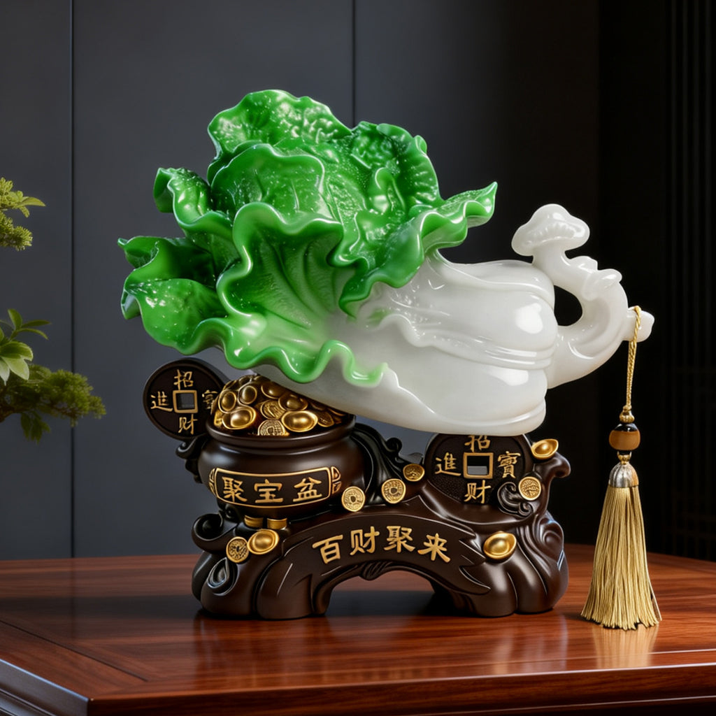 Hundred Wealth jade-green cabbage prosperity sculpture 2