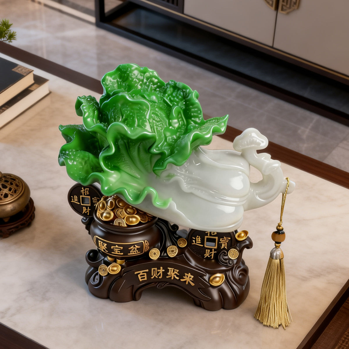 Hundred Wealth jade-green cabbage prosperity sculpture 4