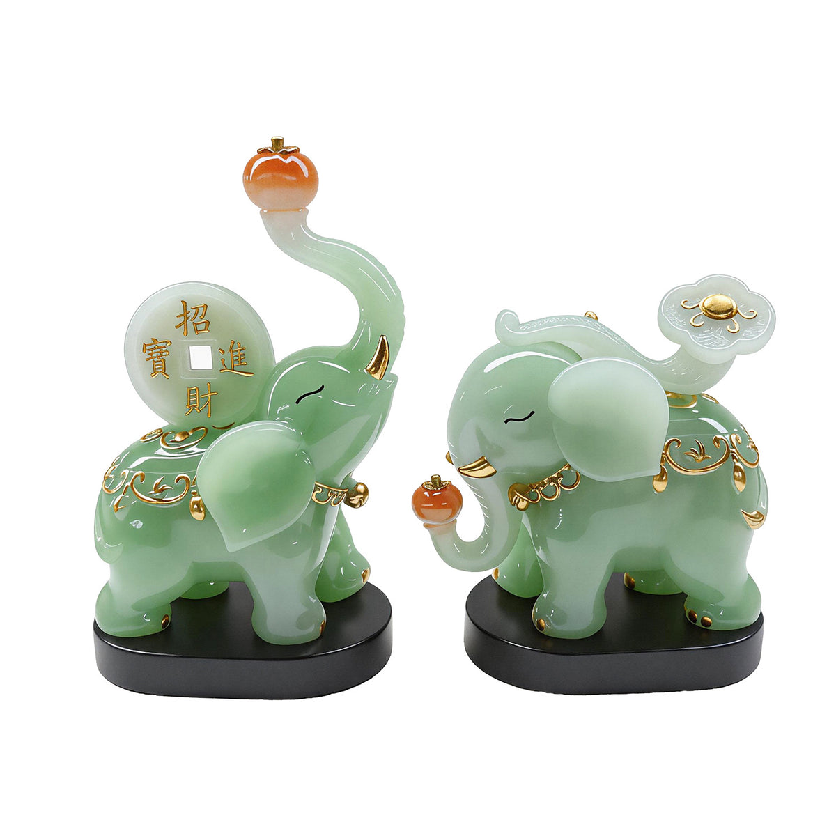 Jade-green auspicious elephant pair 4
