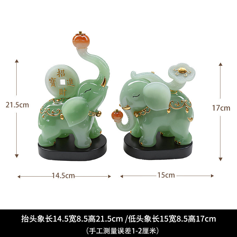 Jade-green auspicious elephant pair 5