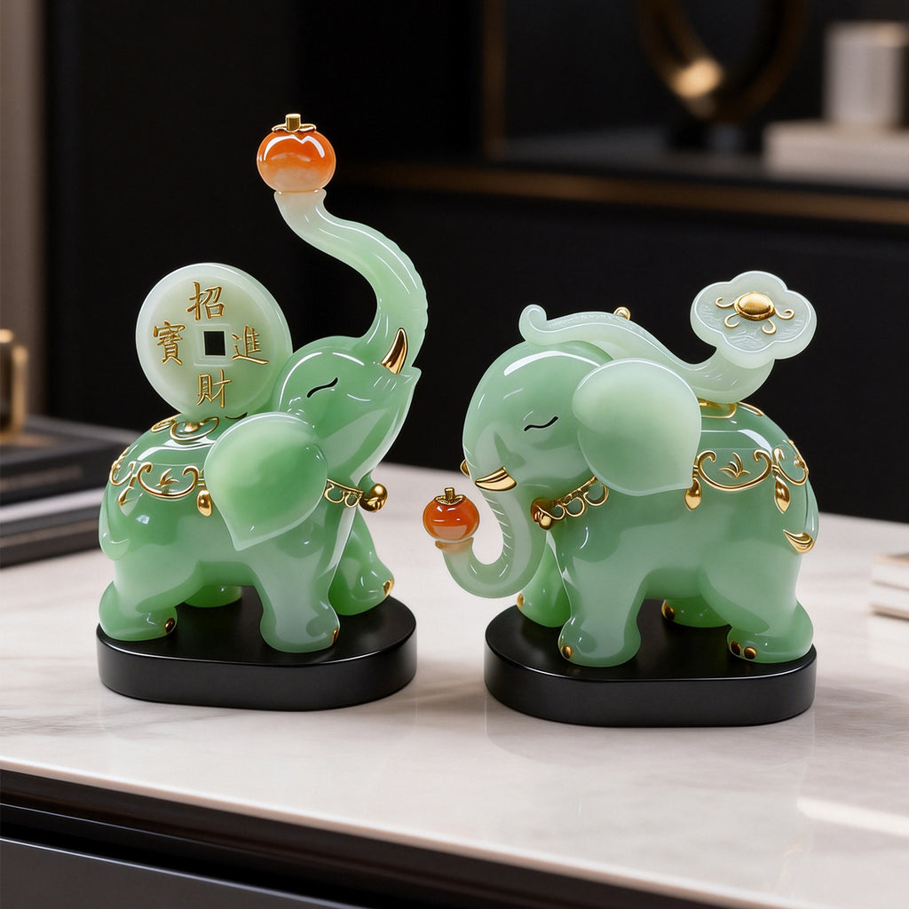 Jade-green auspicious elephant pair 6